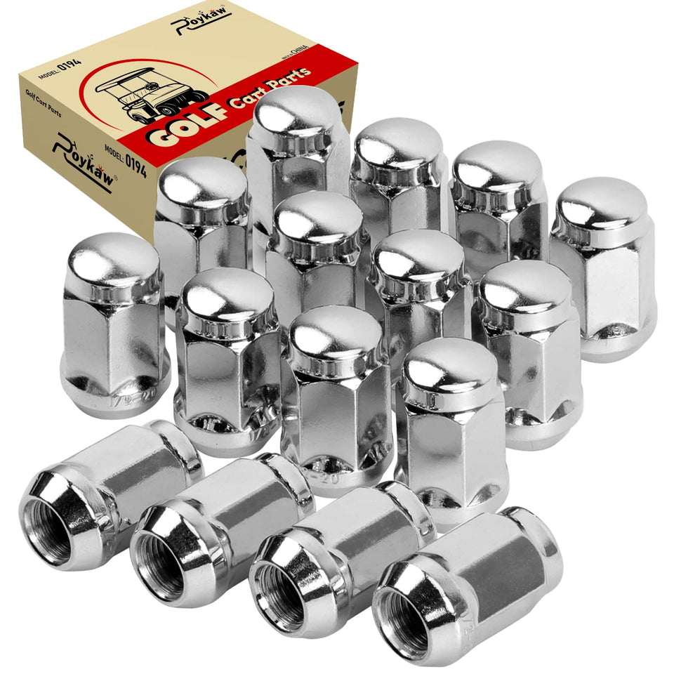 Roykaw lug nuts for EZGO and Club Car package ensures secure wheel installation.