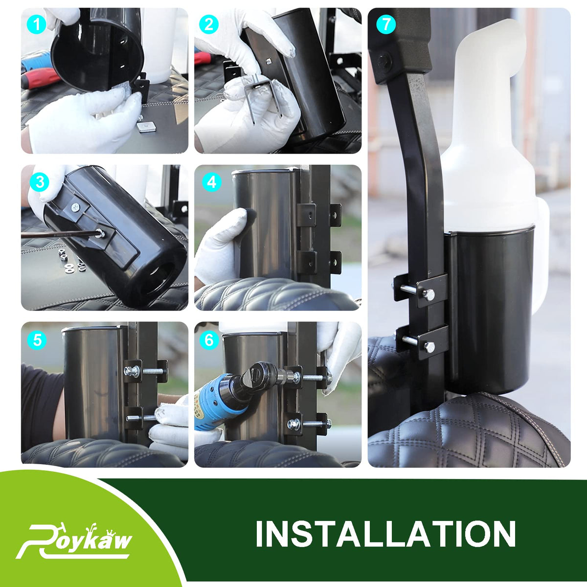 Roykaw no-drilling required installation on golf cart