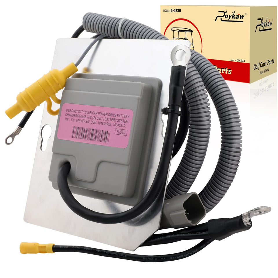 Roykaw OBC for 48V Club Car DS with square 6-pin plug enhances charging control.