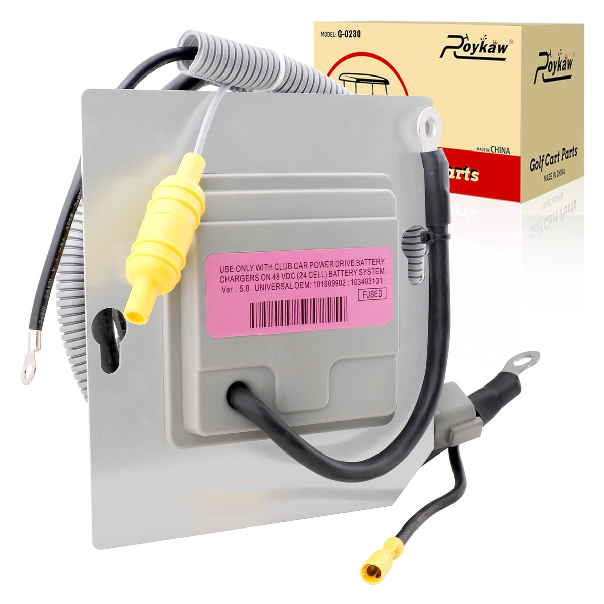 Roykaw OBC 48V Club Car front panel shows integrated battery management for reliable charging on rides