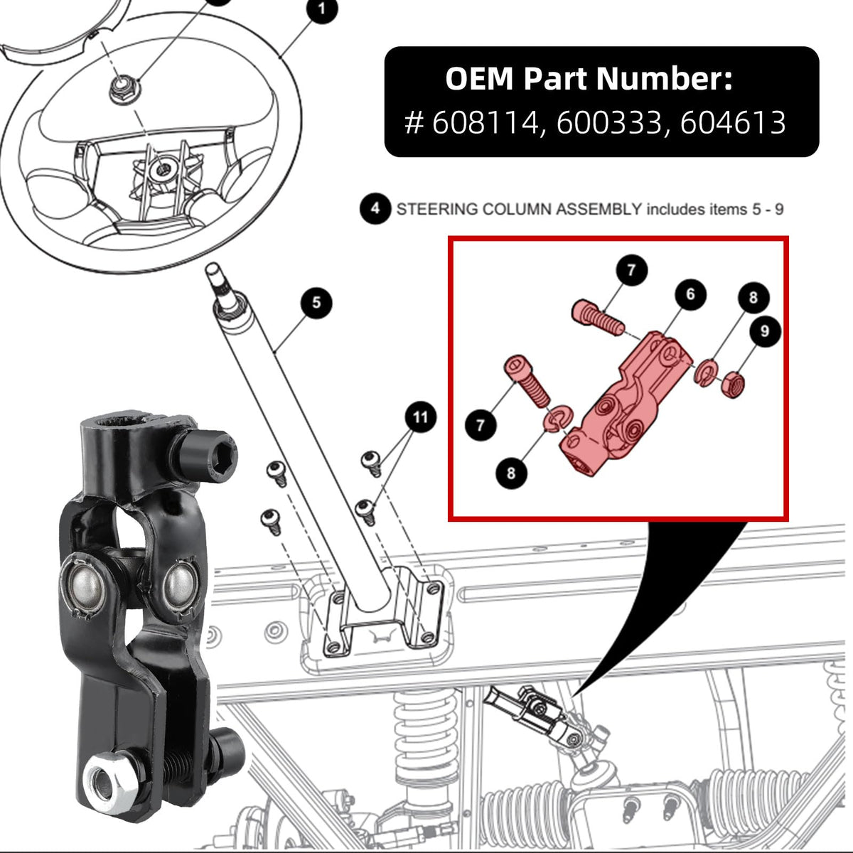 Roykaw OEM-compatibility image highlights replacement fit for OEM numbers 600333, 604613, 608114.