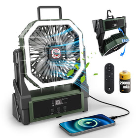 Roykaw portable fan shows 20000mAh battery indicator for extended outdoor use.