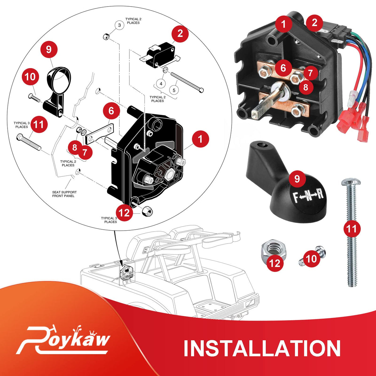 Roykaw Powerdrive-compatible switch fits 48V Club Car DS for dependable operation.