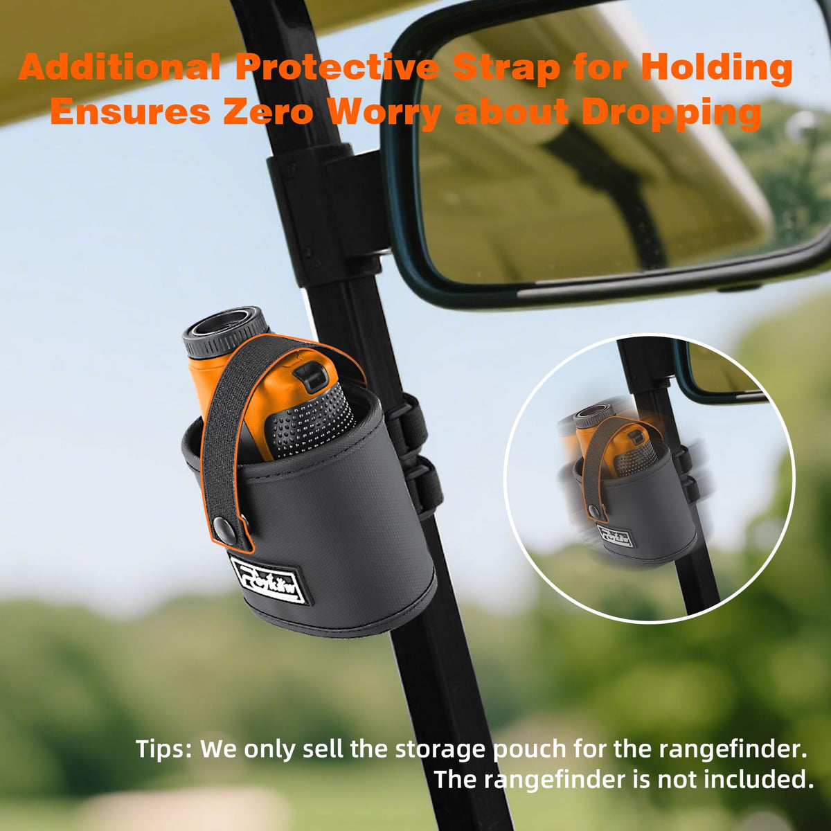 Roykaw no-nails rangefinder holder keeps carts damage-free