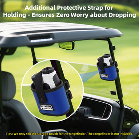 Roykaw rangefinder-holder-on-cart provides quick access during a round