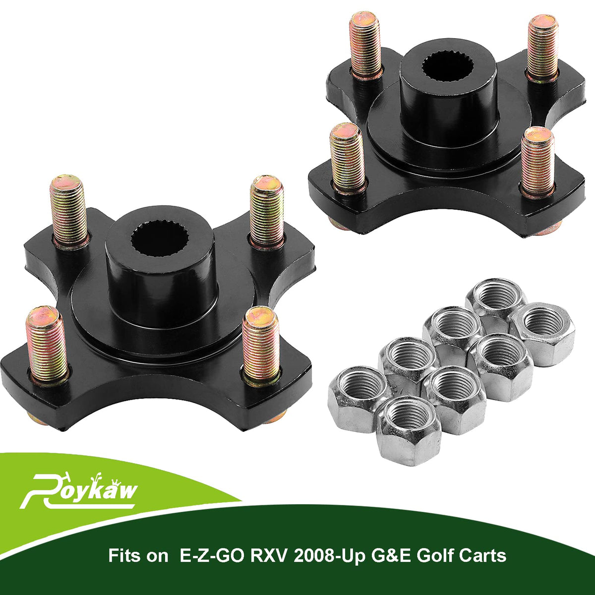 Roykaw hub flange plate EZGO RXV 2008+ side view demonstrates compatibility with both sides.