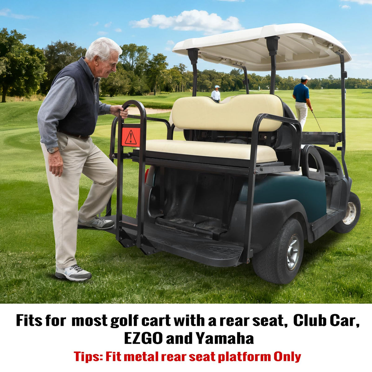 Roykaw rear-seat bar installed on EZGO cart setup