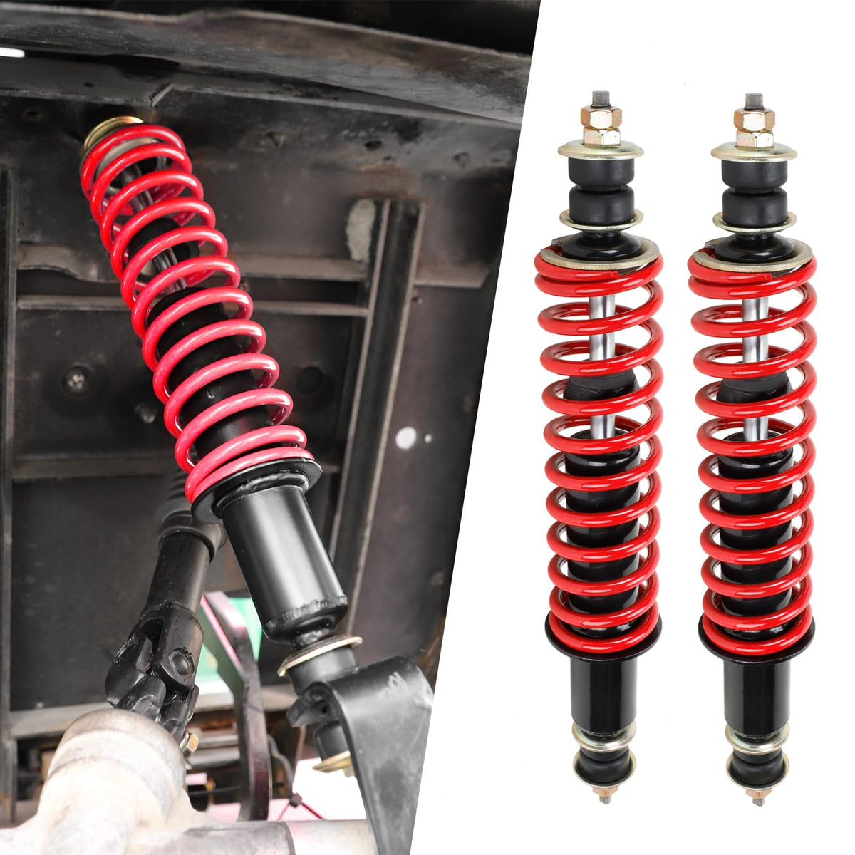 Red shocks provide durable performance and visible trail presence