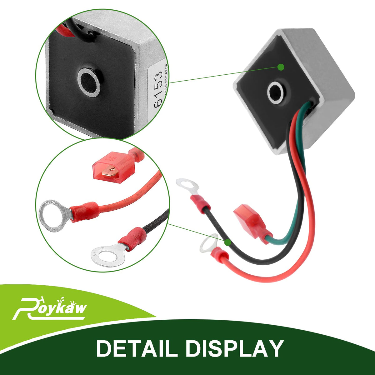 Roykaw regulator mounted near battery area, promotes stable voltage output.