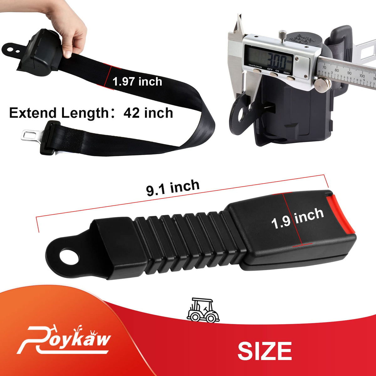 Roykaw retractable belt for EZGO rear seat ensures quick securing.