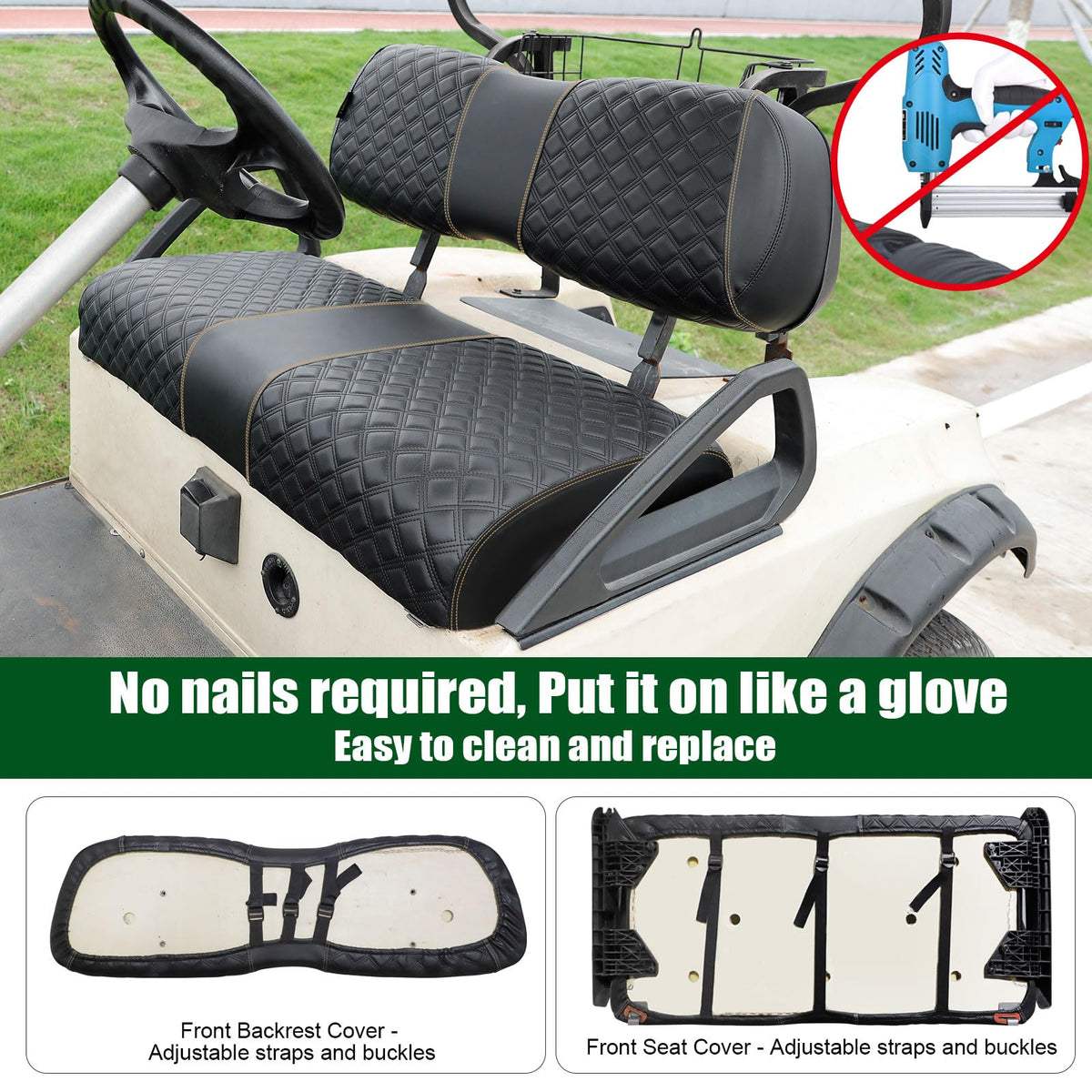 Foam padding visible under Roykaw seat cover for comfort.