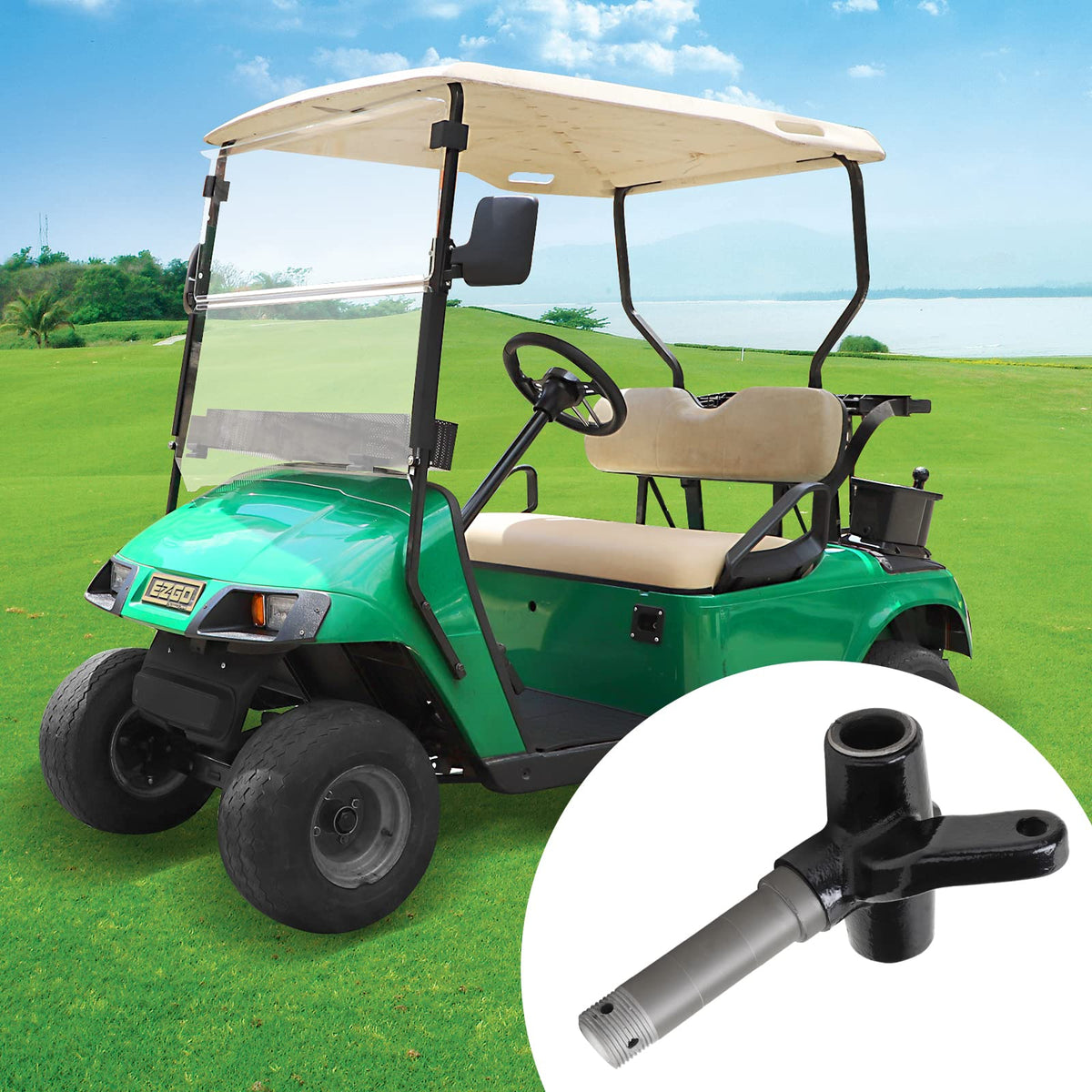Roykaw spindle assembly for EZGO TXT driver side reduces downtime on repairs.