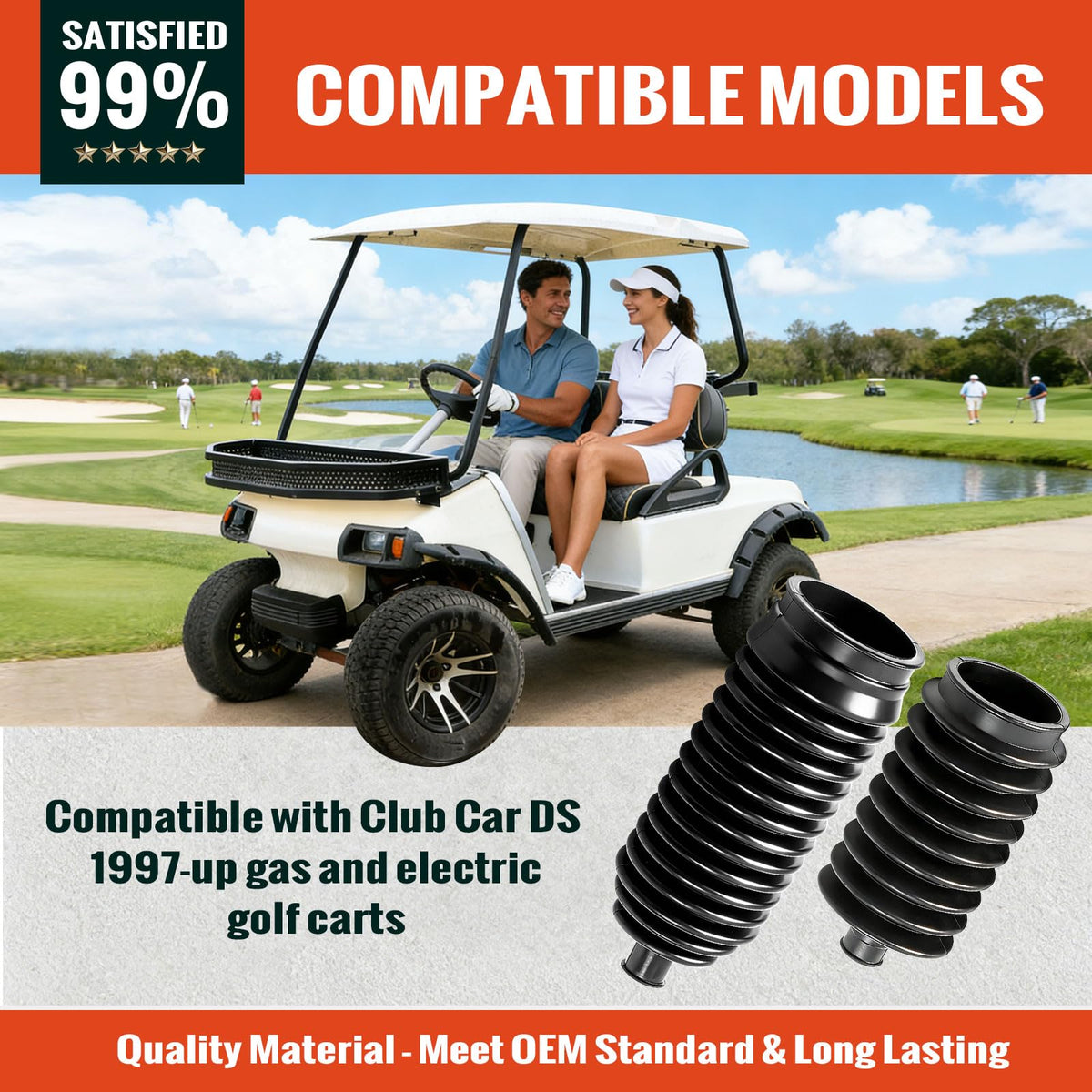 Roykaw steering boot kit on Club Car DS reduces exposure to mud.