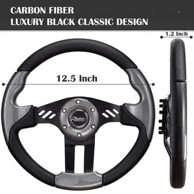Roykaw steering wheel with brushed aluminum spokes offers durable, stylish framing