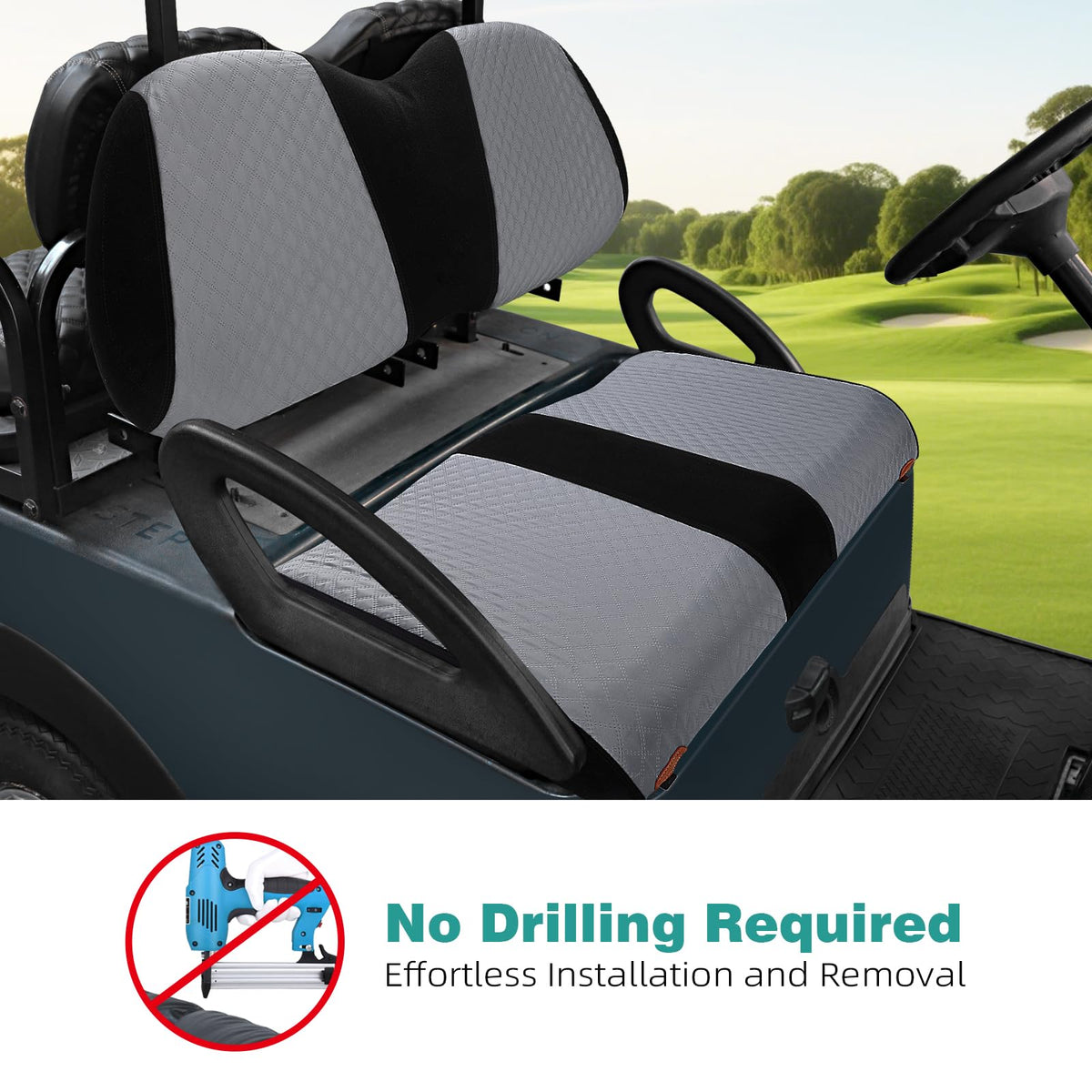 Roykaw Stylish durable seat cover blends with golf cart interior.