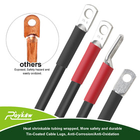 Roykaw tin-coated copper lugs minimize corrosion with sealed design.