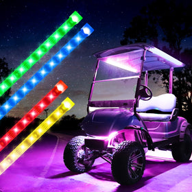 Roykaw underglow strip front view with vibrant color options for EZGO, Club Car, Yamaha