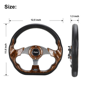 Roykaw universal-fit steering wheel suits most golf carts.