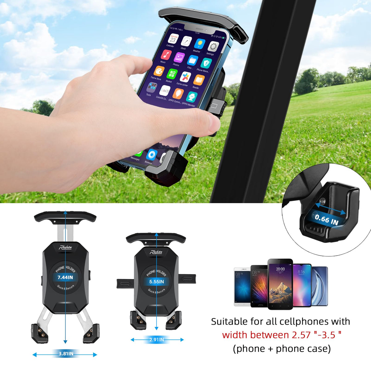 Roykaw universal compatibility for most smartphones including slim cases.