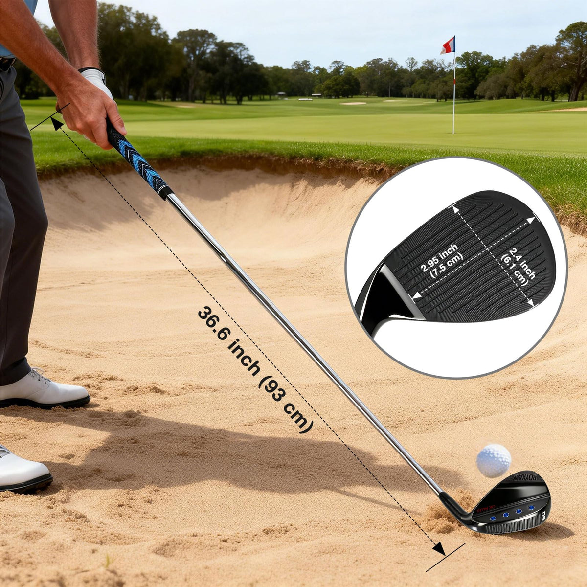 Roykaw wedge in bunker scenarios for easy launch.