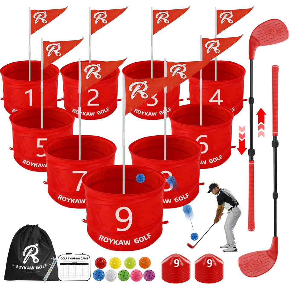 Roykaw backyard golf buckets line the course for a quick family challenge