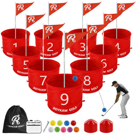 Roykaw Backyard Golf Game buckets ready for quick setup on any surface.