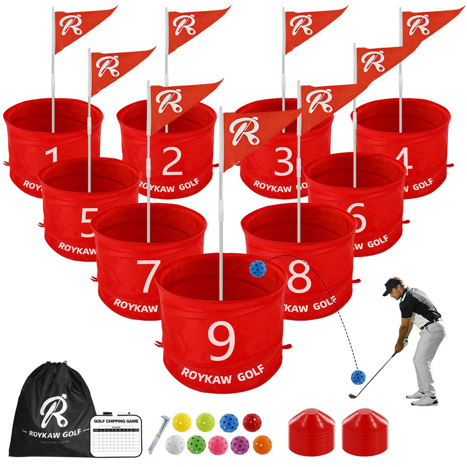 Roykaw Backyard Golf Game buckets ready for quick setup on any surface.