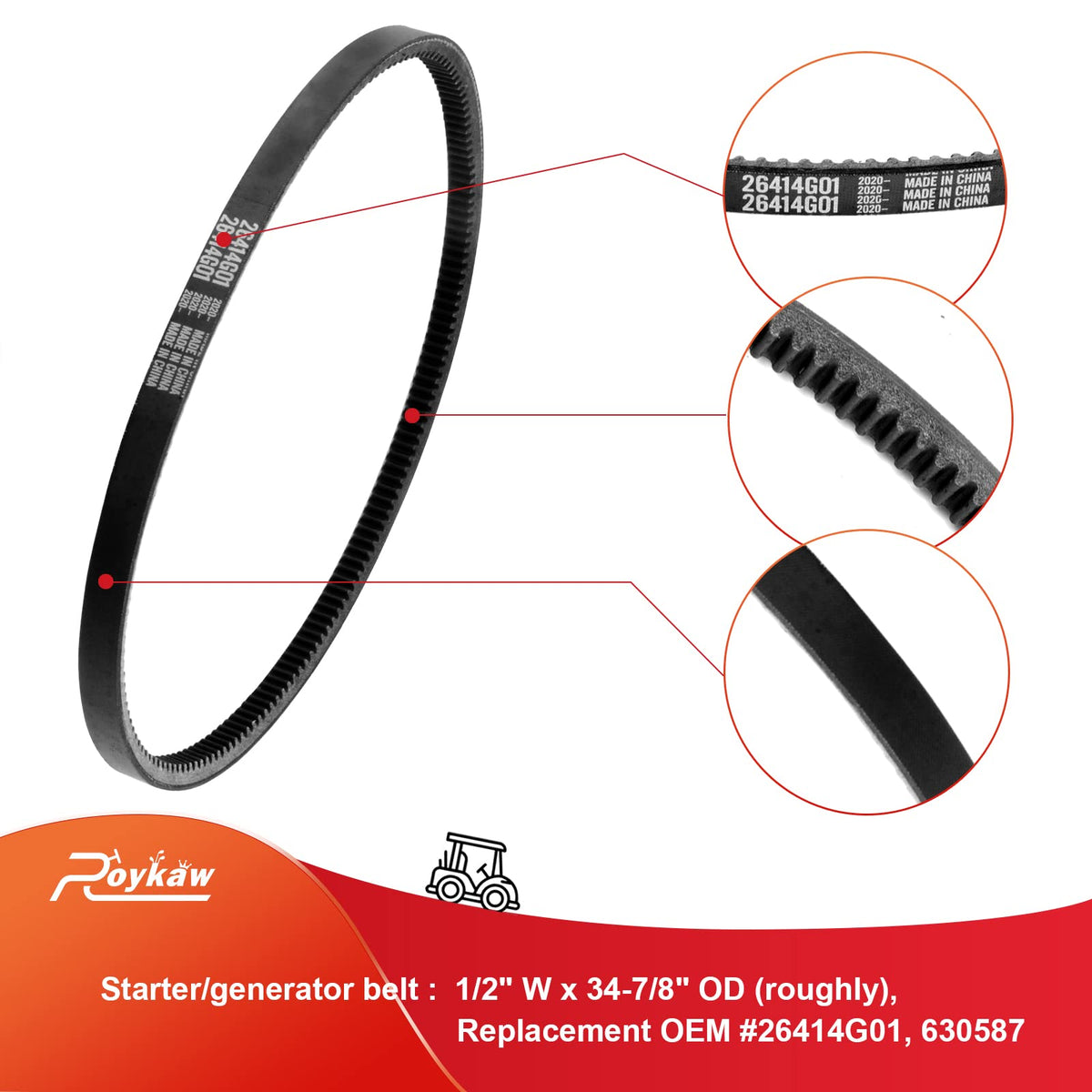 Roykow belt-size-specs help you match the correct diameter.