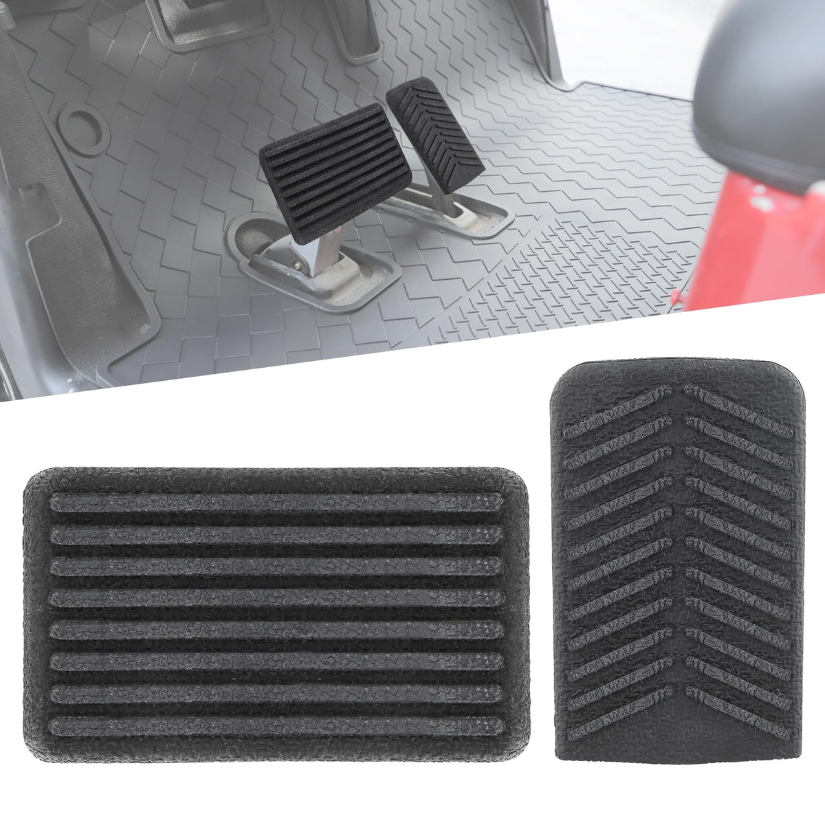 Roykow brake pedal pad close-up showing durable grip for EZGO RXV.