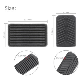 Roykow brake pedal pad dimensions showing precise fit for easy replacement.