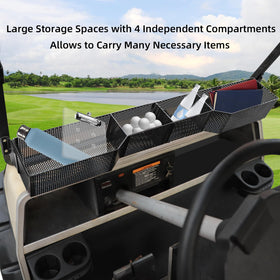 Roykow DS front basket increases storage space for small items on a golf cart