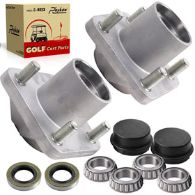 Roykow EZGO front wheel hub assembly with dust caps protects bearings from dust.