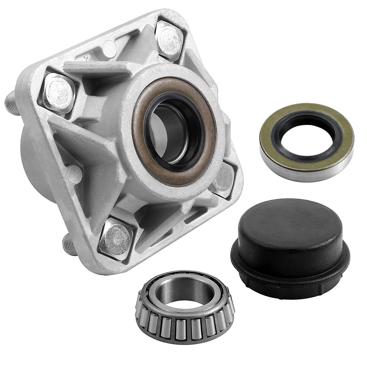 Roykow EZGO front hub assembly features durable aluminum housing for strength.