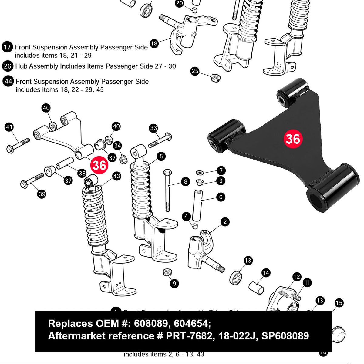 Roykaw EZGO RXV front suspension assembly enhances ride stability and responsive steering.