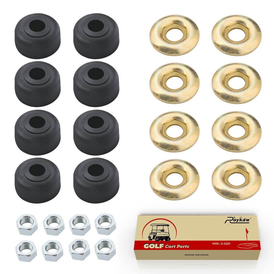 Roykaw golf cart shock bushing kit packaging shows a complete replacement set.