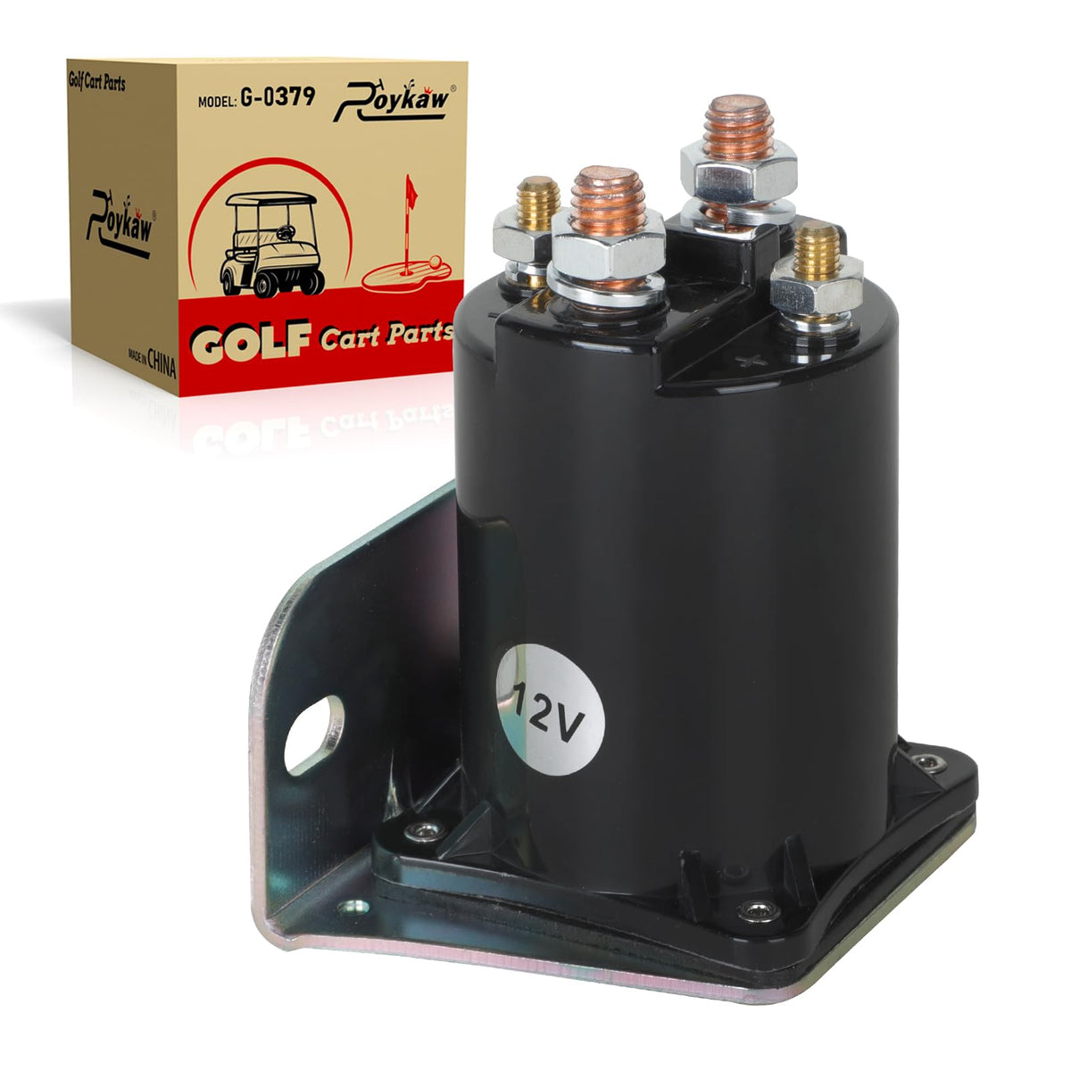Roykow solenoid for Yamaha golf carts with compatibility chart, highlighting upgrade potential.