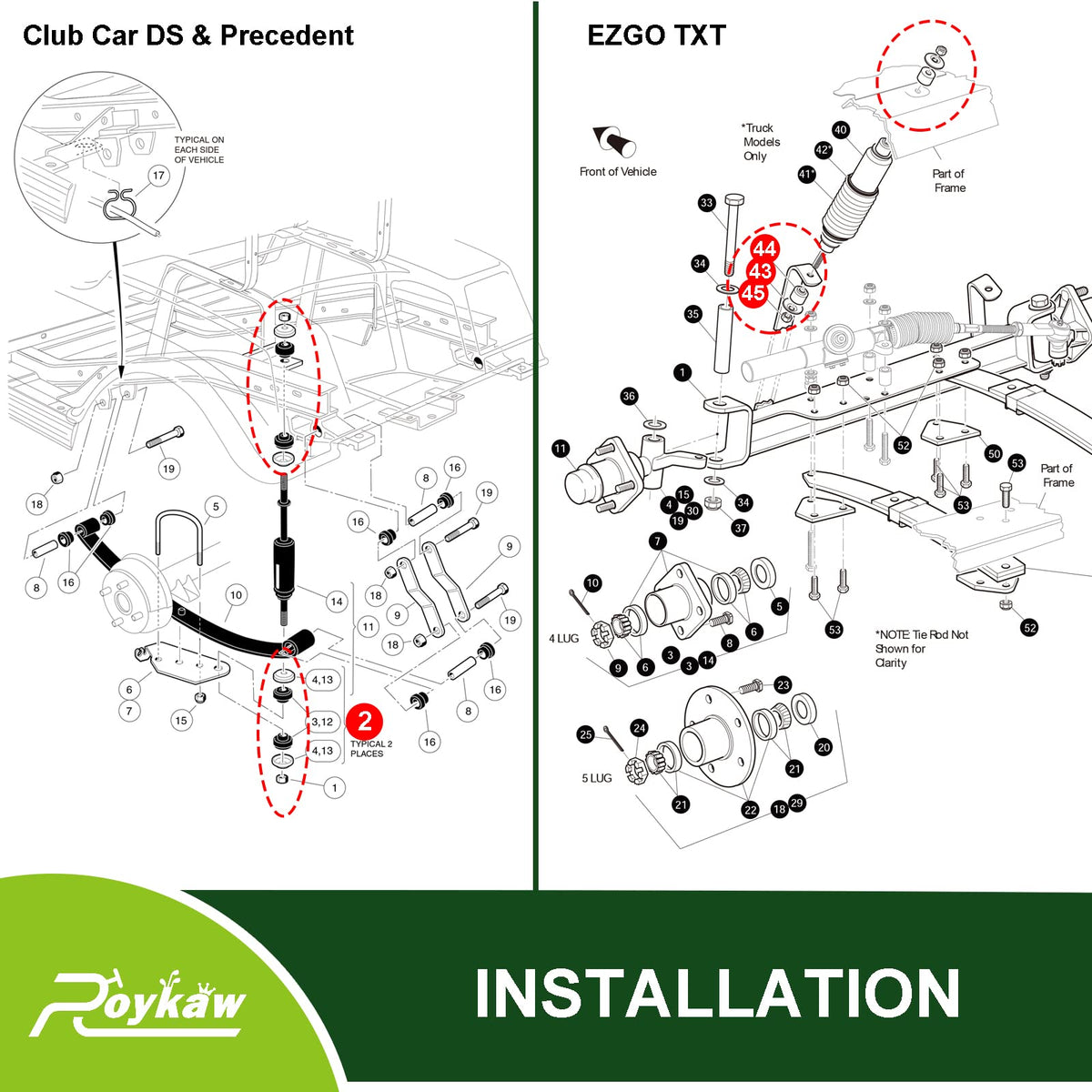 Roykaw kit simplifies maintenance with included nuts and washers.