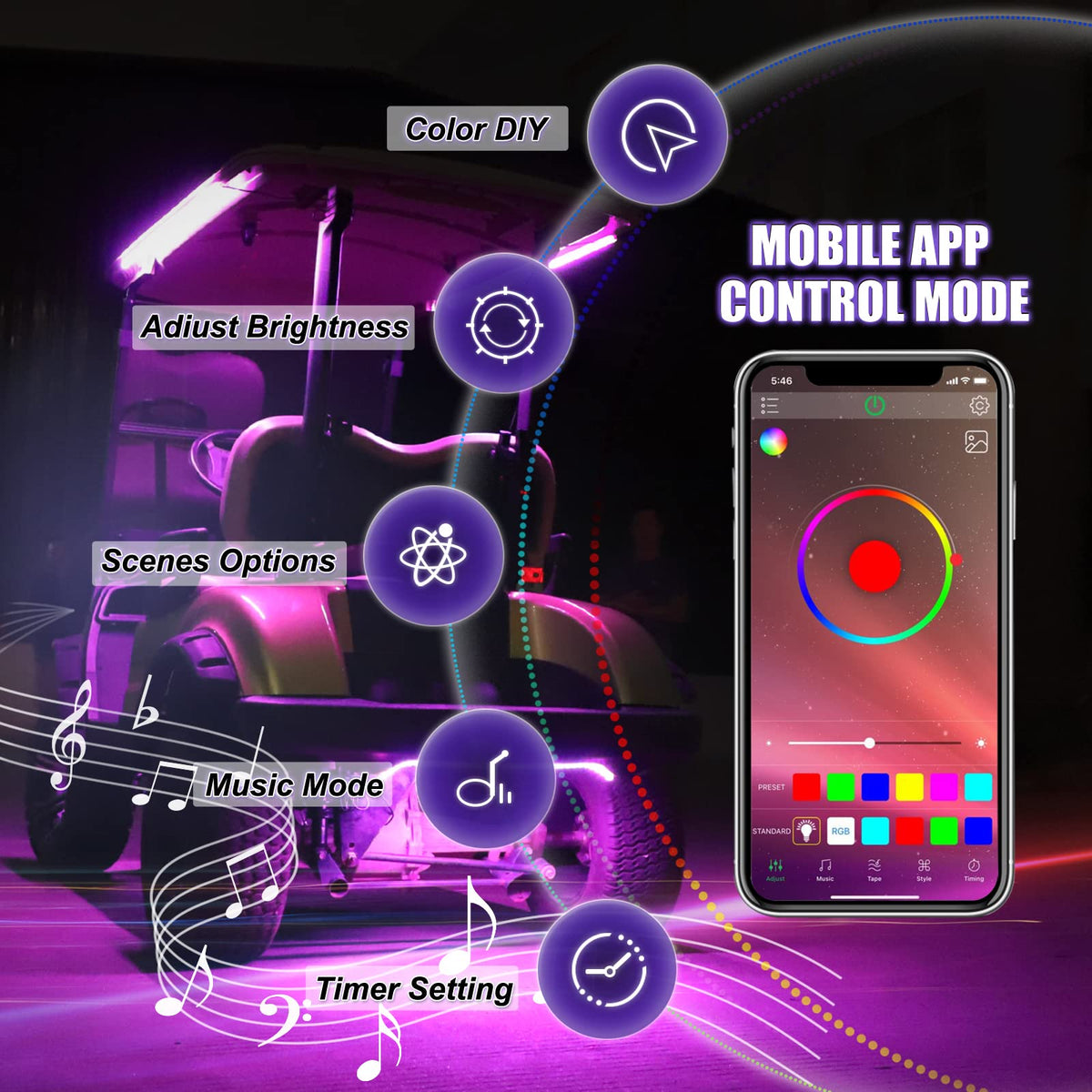 Roykaw underglow offers 22 preset modes plus DIY color options