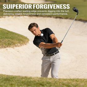 Roykaw wedge performing bunker shot with high soft trajectory on sand.