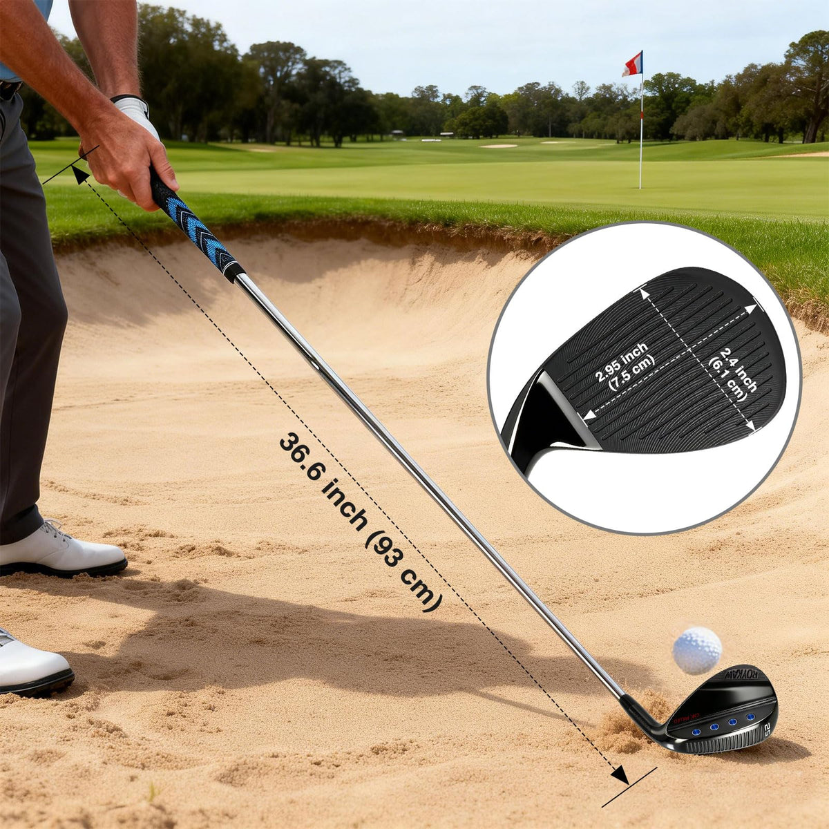 Roykaw wedge displaying full-face grooves for consistent backspin.