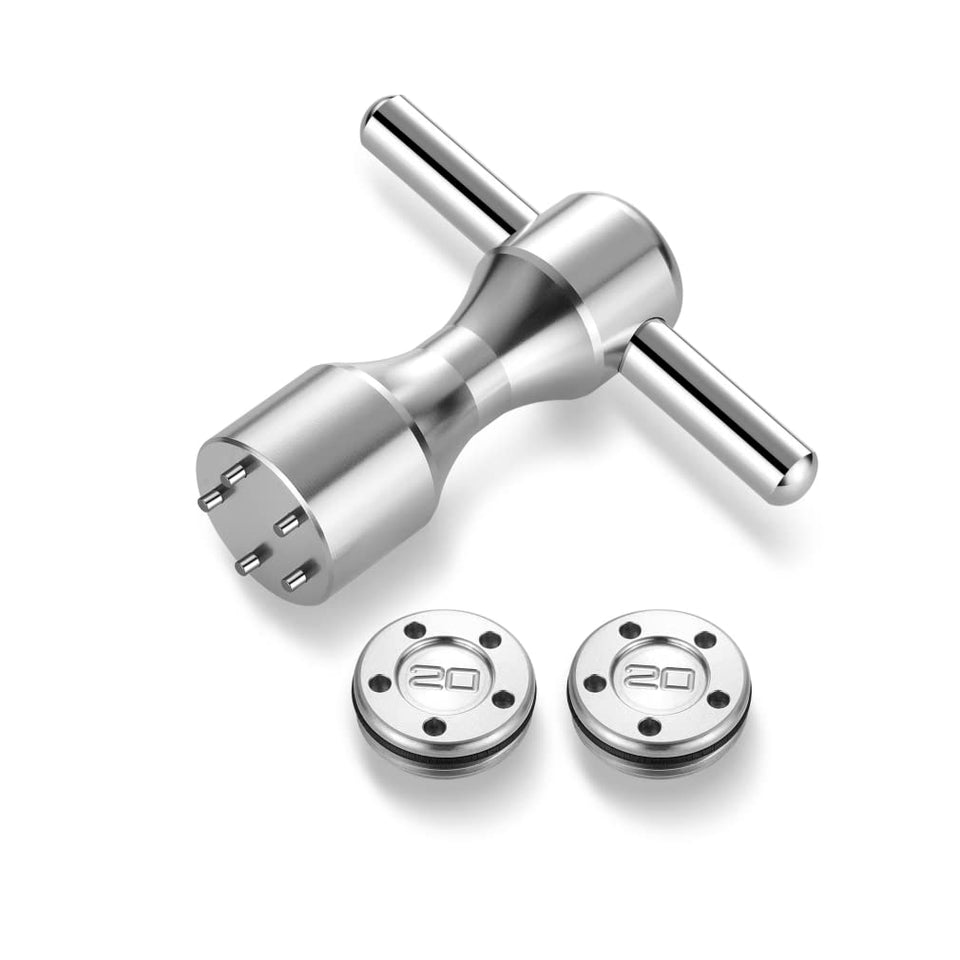ROYMADE putter weights two pieces with wrench in a protective case for quick balance tweaks.