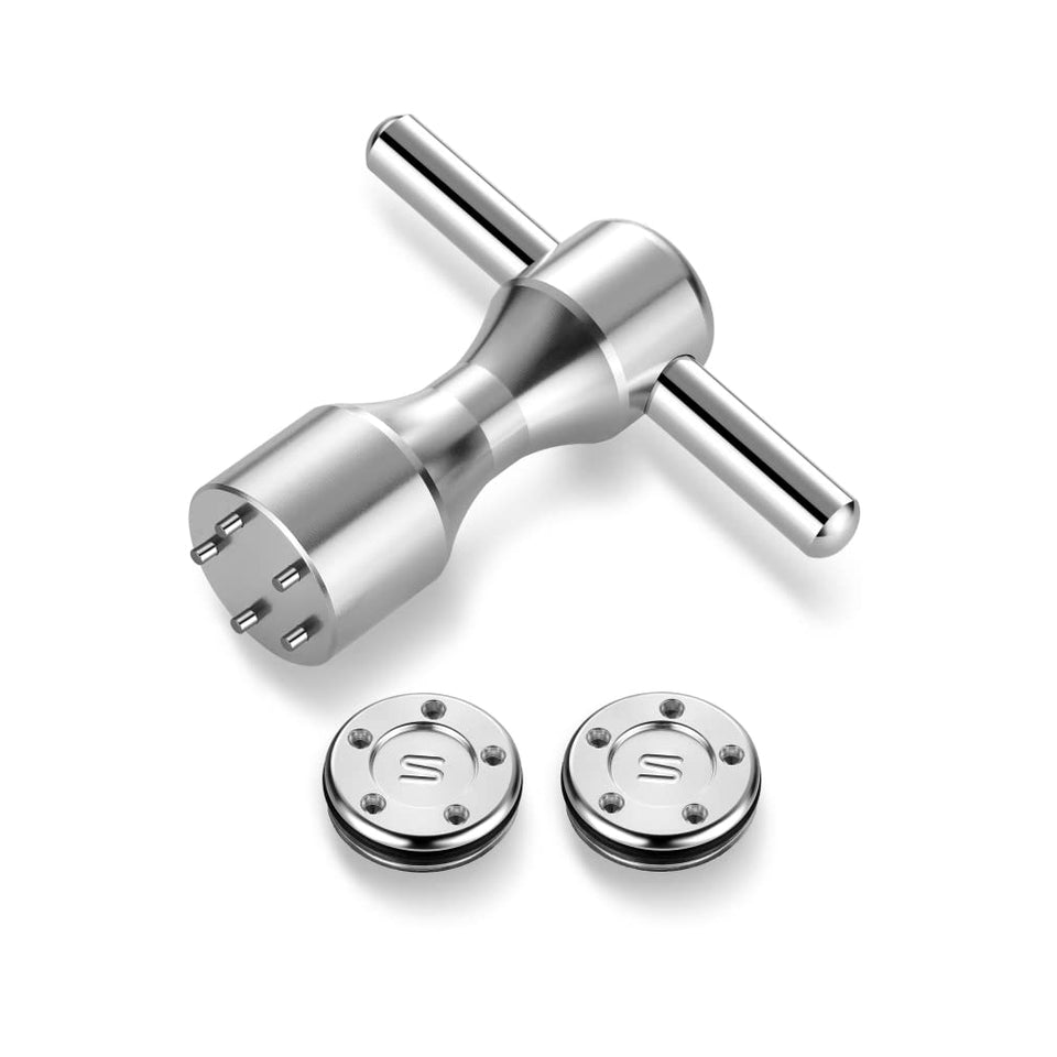 Roymade putter weights with wrench kit and case for on-course adjustments.