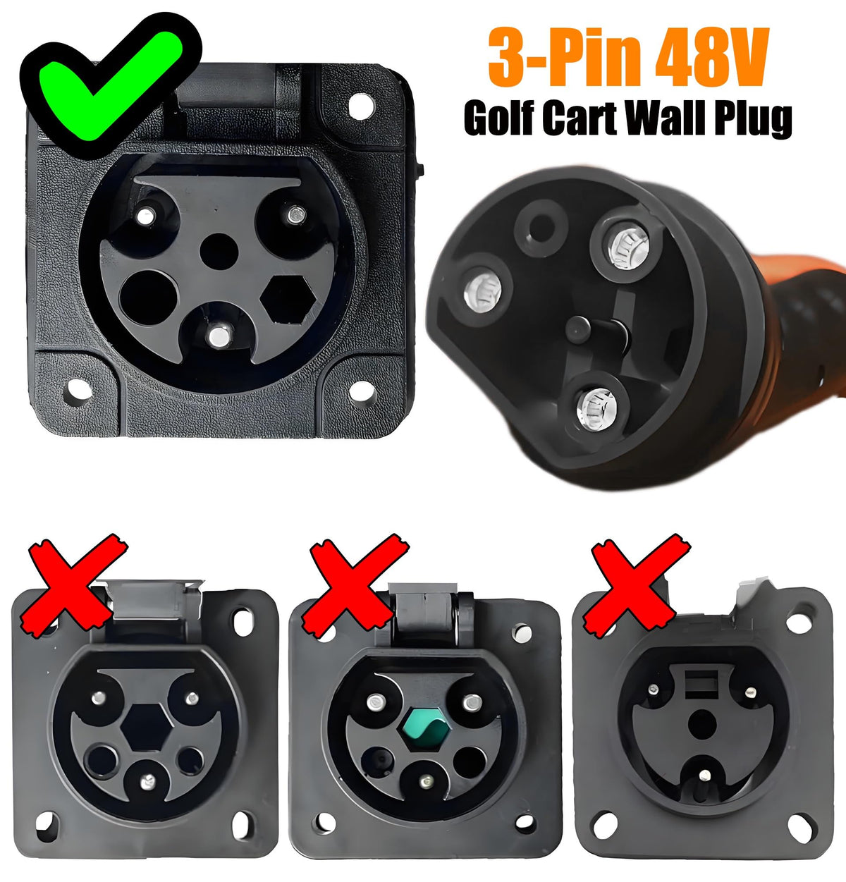 RQG 10ft golf cart charger cable with US plug for flexible charging setup.