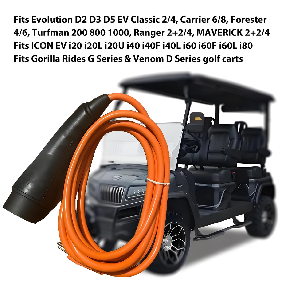 RQG 3-pin 48V cart wall plug compatible with standard charging stations.