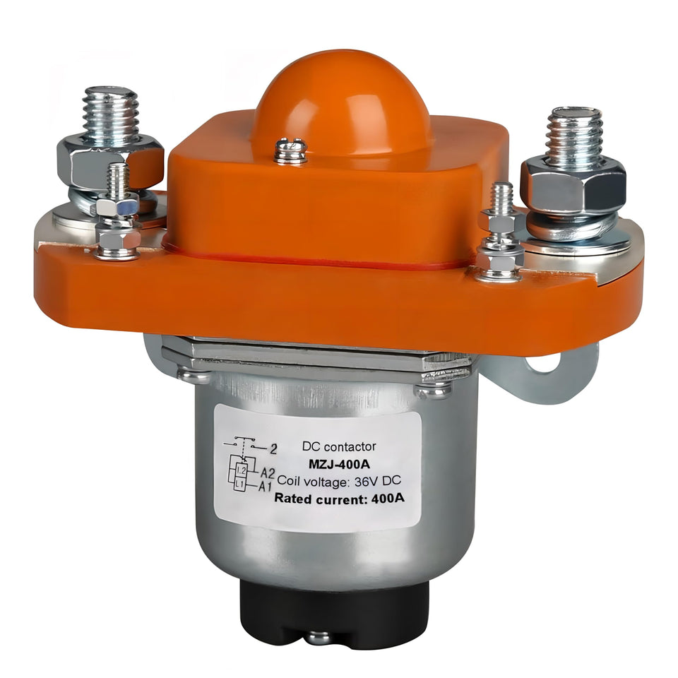 RQG MZJ-400A front view shows rugged 400A DC contactor for heavy-duty carts.