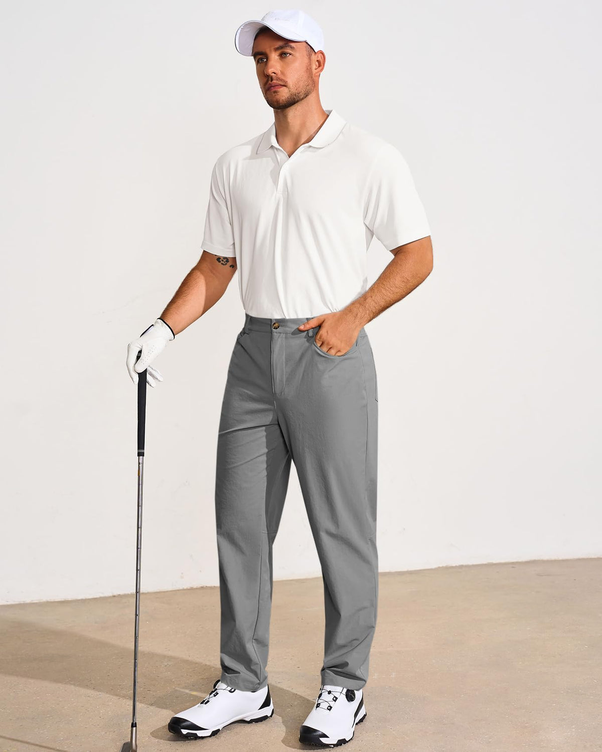 Runcati men's golf pants back pockets to secure essentials