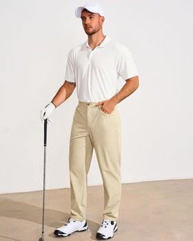 Runcati men's golf pants beige fabric close-up showing stretch and texture