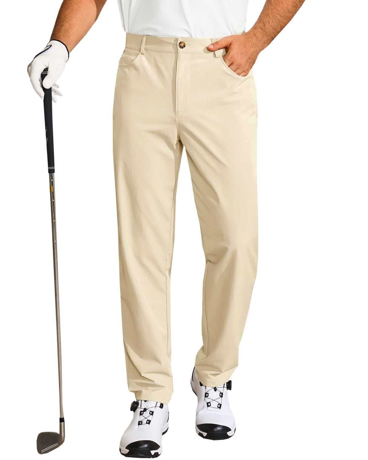 Runcati men's golf pants with flat front in beige for a clean, contemporary look.