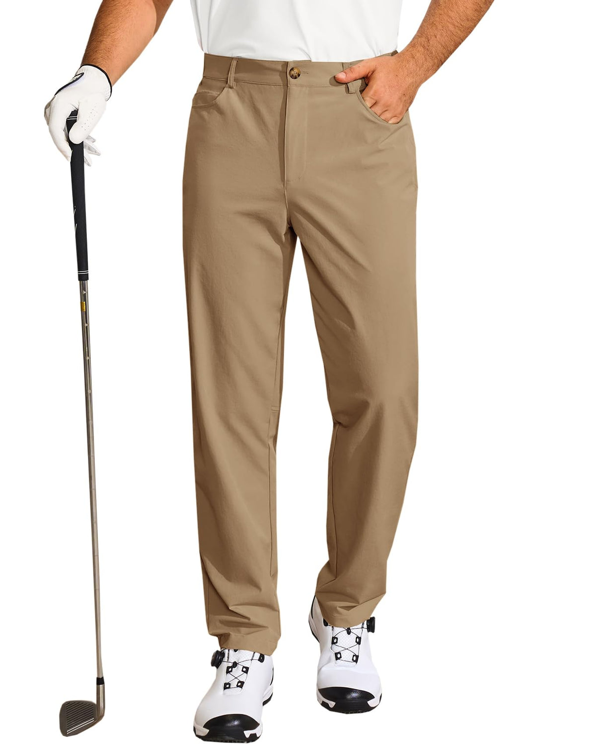 Runcati men's golf pants flat-front brown for a polished on-course look