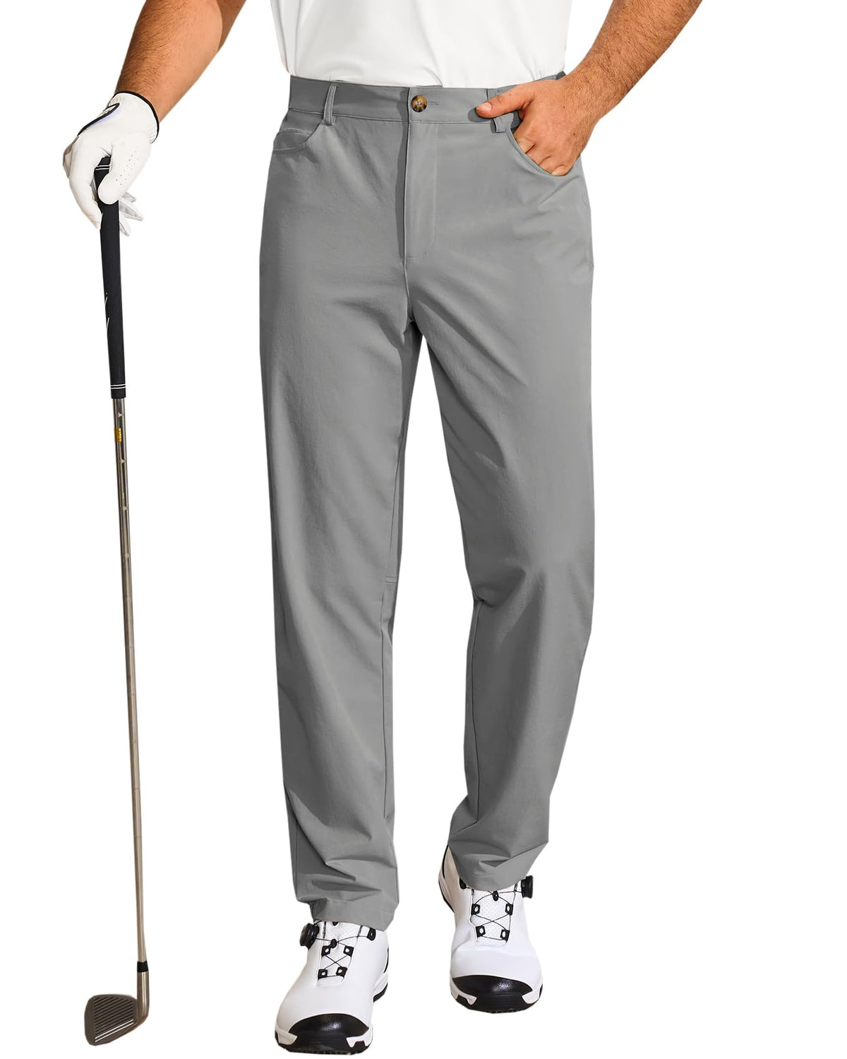Runcati men's golf pants flat front view with breathable stretch for all day comfort.
